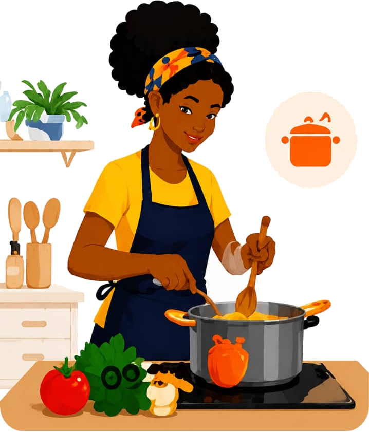 Prestataire DomZo préparant un repas à domicile.